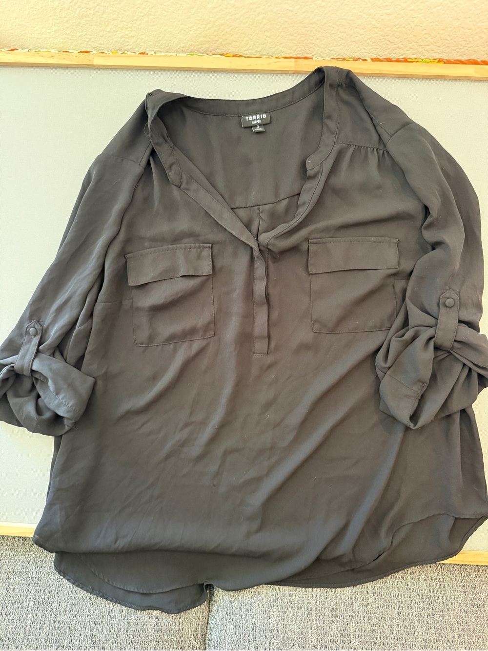 torrid Black Split-Neck Button-Tab Sleeve Blouse